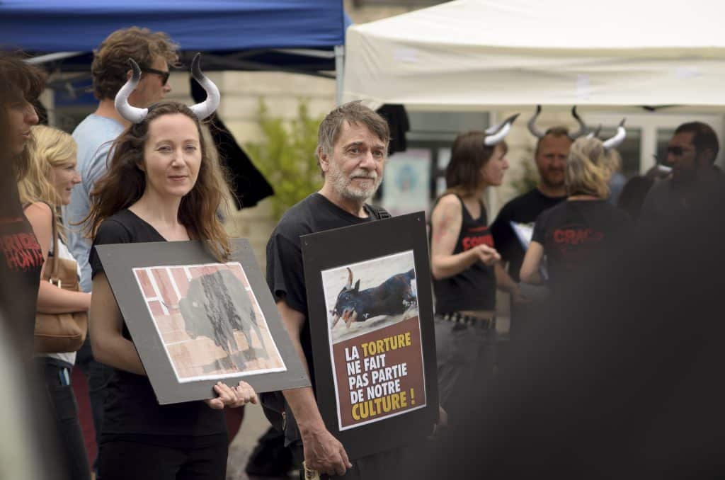 Tout au long de l'après-midi on a pu voir défiler des slogans comme « La torture ne fait pas partie de notre culture !  » ou « Corrida : La honte ! »