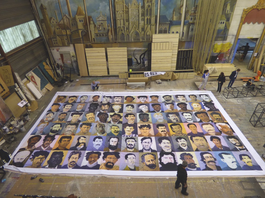 Construction des décors pour L'ombre de Venceslao avec la peinture Ladrones de Buenos AIres d'Alberto Bali.