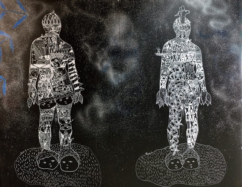 Une œuvre de Fred Mazère pendant l'expo Corps Célestes Nantes 2022